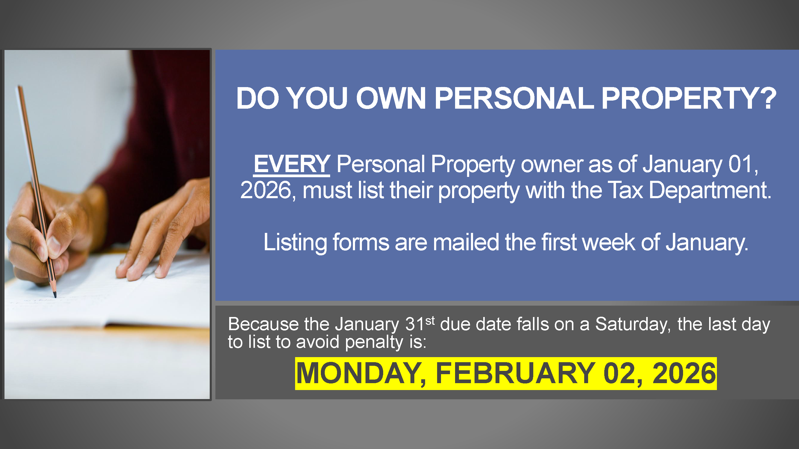 Personal Property Reminder 2026